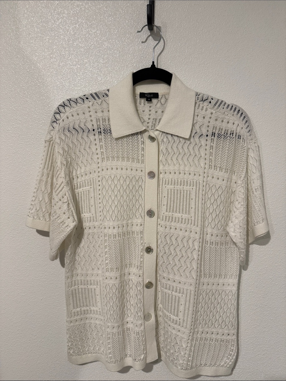 Rails Cream Open-Knit Short-Sleeve Button Down Shirt